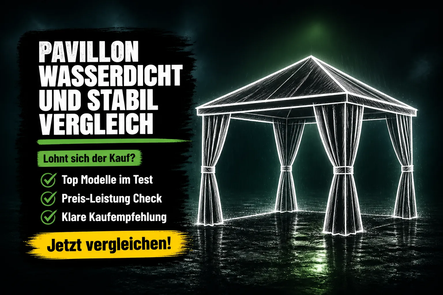 Pavillon wasserdicht & stabil: Wassersäule, Sturm & Material